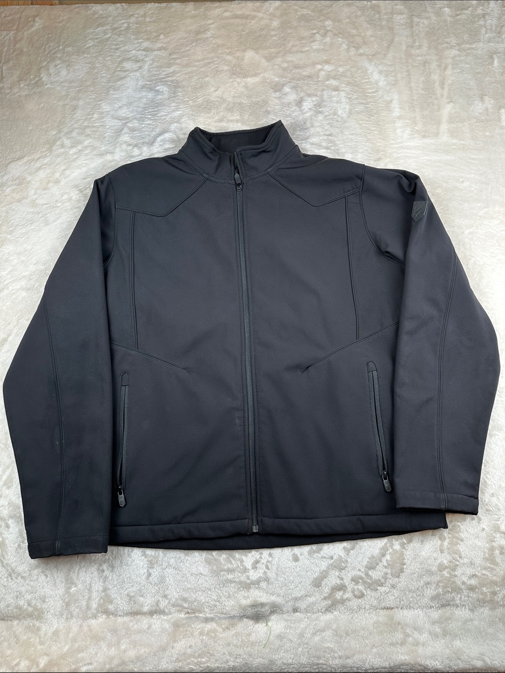 RANK 45 Mens XL Black Softshell Jacket Fleece Lined Full Zip Western Logo